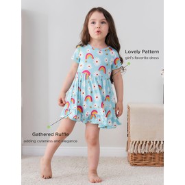 EASWEET Toddler Girls Short Sleeve Summer Dress Buttery Soft Bamboo Viscose Twirl Dress, Rainbow Romp, 2T