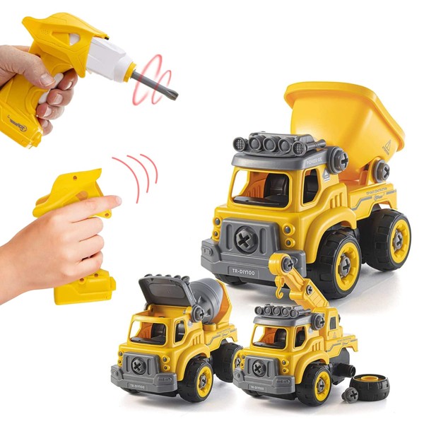 Top Race Take Apart Toys with Battery Powered Drill - 3-in-1 Take Apart Truck with Remote Control - Easy Assembly Construction Truck with Drill for Kids Builds Imagination and Building Skills