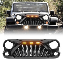EOMD Front Grill Goliath Grille compatible with 2007-2018 Jeep Wrangler Rubicon Sahara Sport JK/JKU, Glossy Black