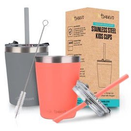 Sippy Cups For Toddlers 1-3 - Toddler Cups w/Screw Lids - Stainless Steel Kids Tumblers With Straws and Lids - 2 Pack