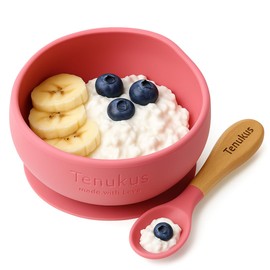 Silicone Suction Baby Bowl & Spoon Set – BPA-Free, Dishwasher Safe – Rose Pink | Tenukus Feeding for Babies & Toddlers