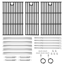 Hipoilk Grill Replacement Parts for Charbroil Performance 5 Burner 463448021 463449021 463455021, Cast Iron Grill Grates, G325-0002-W1 Heat Plates, G327-2100-W1 Burners, Igniters, Crossover Tube