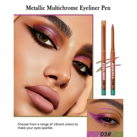 Pink Glitter Gel Eyeliner Pencil, Multi-Use Metallic Multichrome Eye Liner Pen with Sharpener, Waterproof Smudge Proof, Colored Eyeliner Shimmer Eyeshadow Pencil, Long Wear Smooth Makeup for Women-03