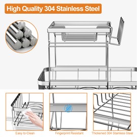 arshray Dish Drying Rack Kitchen 2-Tier 304 Stainless Steel Dish Racks for Kitchen Counter,Strainer with 360°Draining Tray,Drying Rack with Water Cup Hook & Cutlery Holder,White