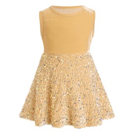 Baby Girl Fall Winter Christmas Dress: Toddler Velvet Sequin Sleeveless Dress Sparkle Crew Neck Formal Wedding Party Dress Photo Shoot Princess Evening Gown Tutu Dress Khaki 3-4 Years