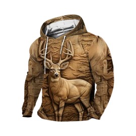 Mens Western Deer Sweatshirt Hunting Cloths Hooded Sweatshirt Men 3D Sweatshirt Cute Animal Hoodies Mens Printed Deer Sweatshirts Funny Sweatshirts Brown