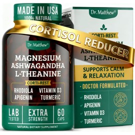 Cortisol Support & Adrenal Wellness Supplement – Ashwagandha KSM-66, Magnesium, L-Theanine, Rhodiola, Turmeric & Vitamin D3 for Mood & Relaxation