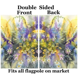 Pickako Retro Watercolor Painting of Summer Spring Colorful Floral Flowers Daisy House Flag 28 x 40 Inch, Double Sided Large Garden Yard Welcome Flags Banners for Home Lawn Patio Outdoor Decor