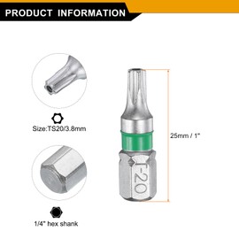 sourcing map 2pcs Star Screwdriver Bit TS20 1/4" Hex Shank 25mm/1" Length Magnetic 5 Point Head Hex Bits S2 Steel Electric Screw Driver Bit