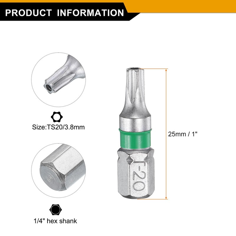 sourcing map 2pcs Star Screwdriver Bit TS20 1/4" Hex Shank