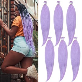 Lavender Purple Braiding Hair Pre Stretched Synthetic Fake Hair Extensions for Braiding 26 inch Kanekalo Long Hypoallergenic Micro Clean Therapy Prestretched Braiding Hair UPruyo (6 Packs)