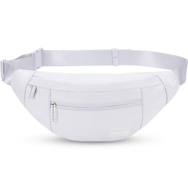 MAXTOP White Bumbag Waist Fanny Pack Running Belt for Women Men Unisex Bum Bag with Headphone Jack and 4-Zipper Pockets Adjustable Belt for Outdoors Workout Hiking Gifts for Women Men