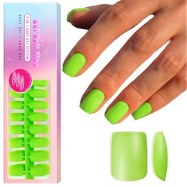 SXVME Gel Nail Tips Short Square Press on Nails Soft Gel Nails Tips 300Pcs Pre Colored Natrual Neon Green Tips Press ons Soak Off Acrylic Fake Nails Extensions DIY