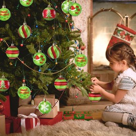 Winpion 12 Pcs Christmas Ornaments for Tree,2.4 Inch Red Green Glittering Christmas Tree Ornaments,Ball Ornament Hanging Bulbs Pendants for Xmas Holiday Decorations