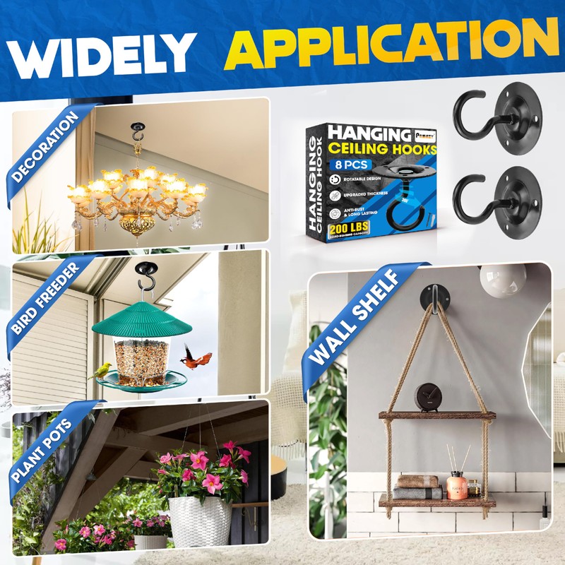 [Upgraded] 200LBS 8Pcs Round Ceiling Hooks with Firmly Rotatable Button,
