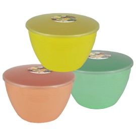 Just Pudding Basins 3 Pint Pastel Spring Colours Collection 1 Each of Peach, Mint Green & Primrose Yellow Steam Basin with Clear Lid (1.71lt)