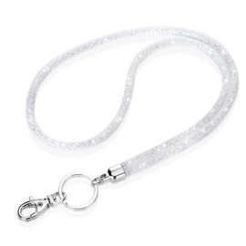 Soleebee Bling Crystal Lanyard, 31.5'' Office Neck Strap Lanyard with Metal Clasp & Keyring, Rhinestones Lanyard Keychain for Women, ID Card, Keys Strap (White)