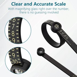 Upgraded Ring Sizer Measuring Tool with Magnifier, Reusable Finger Size Gauge Measure Tool 1-17 Jewelry Sizing Tool Tape with Magnified Glass Scale (White)