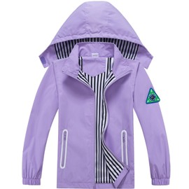 IjnUhb Kids Rain Jacket Waterproof Raincoat with Removable Hood for Boys Girls Solid Purple 6/7