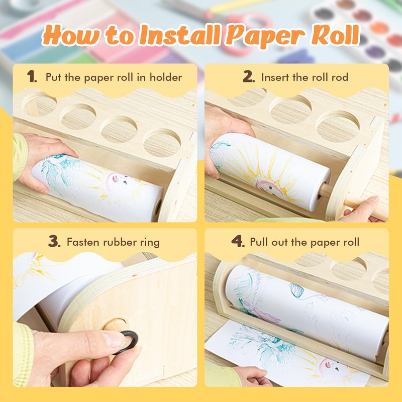 YOKUGO Kids Art Easel with Paper Roll Wooden Tabletop Paper