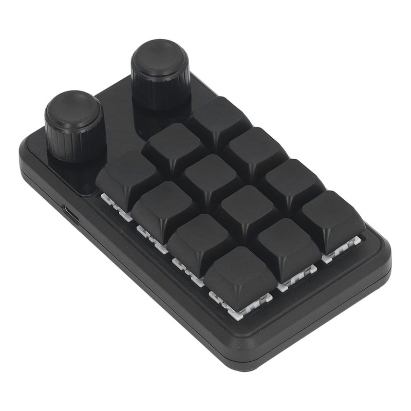 Mini Gaming Keypad 12 Keys 2 Knobs Blue Switch Black