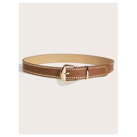 Verdusa Women's Studded PU Leather Belts Punk Waist Buckle Belt Brown suit waist size:29.5-33.5"