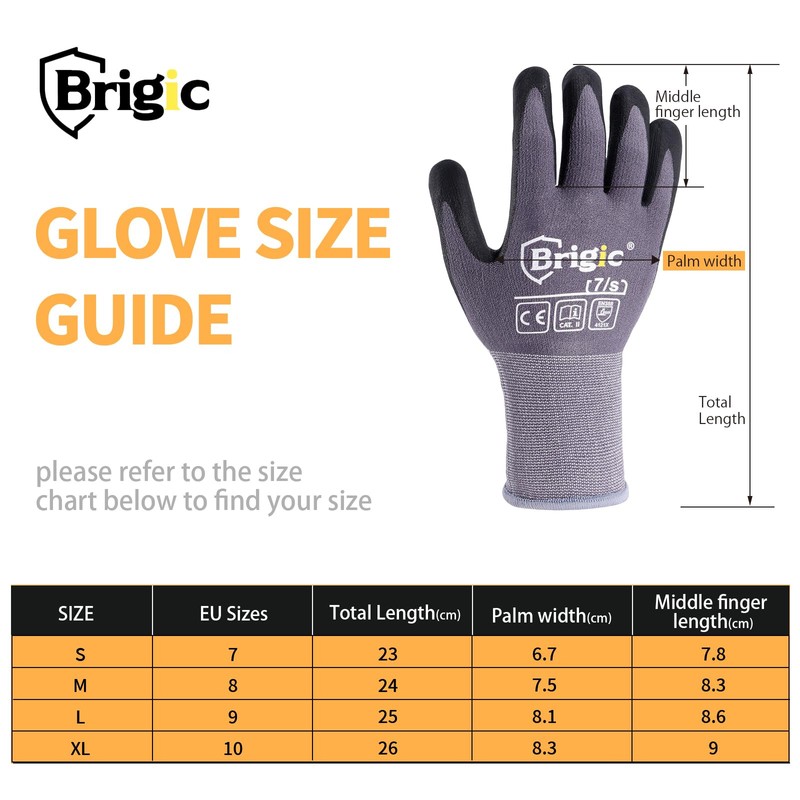 Brigic Safety Work Gloves Micro Foam Nitrile Coated, High-density Nylon