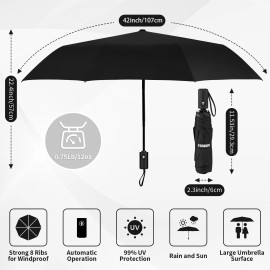 Yoobure Windproof Travel Umbrella, Automatic Umbrellas for Rain - Compact Folding Umb...