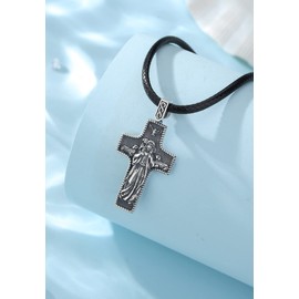 EUDORA Harmony Ball Sterling Silber 925 Guter Hirte Kreuz Kette für Damen Herren, Heiliger Jesus Kreuz Amulett Anhänger Religiöser Halskette Vintage Kreuz Schmuck, Geschenk für Herren Frauen, 61cm