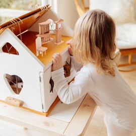 JOINPAYA Miniature Dollhouse Furniture Set: 7pcs Wooden Dollhouse Accessories of Chairs Piano Clock Bookcase - Pretend Play Living Room Decor Montessori Toys Present for Ages 3+