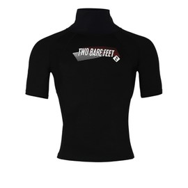 Two Bare Feet Adults Thermal Fleece Lined Rash Vest Short Sleeve - UV Protection Surf Base Layer, Wetsuit Swimming Tops for Surfing (Black Short Sleeve, L)