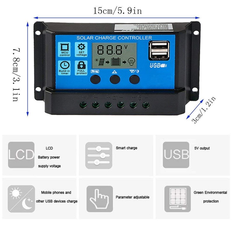 Y&H 30A 12V/24V Solar Charge Controller Solar Panel Controller Intelligent