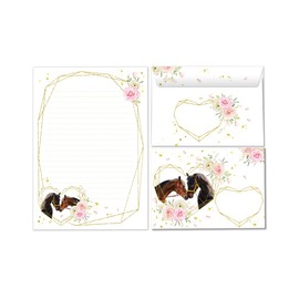 Writing Paper Set Letter Pad with Envelope for Girls Children Horses Two Horses Children's Motif Letter Paper Pad Lined (Pad A5 with 25 Sheets + 15 Envelopes)