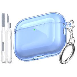 MHYALUDO Compatible with AirPods Pro 3 Clear Case 2025, Military-Grade Shockproof, Soft TPU Highly Transparent Anti-Yellowing for AirPods Pro 3 Case with Cleaning Kit & Cute Round Buckle, Clear Blue