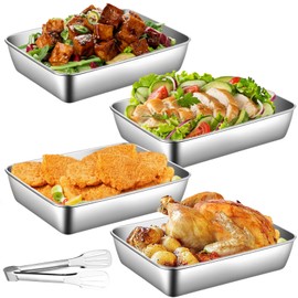 GOMETY Set of 4 Stainless Steel Breading Set, 22 x 15 x 5 cm, 4-Piece Bowls for Breading with Breading Pliers, Stainless Steel Cutlets Breading Set, Meat Fish Metal Breading Road, Grill Tray (M)