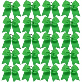 Hipcheer 20pcs 8" Large Green Cheer Bows for Girls, Hand-made Grosgrain Ribbon Hair Accessories for Teen Girls Softball Cheerleader Sports (Green)
