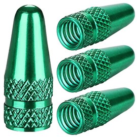 Green Presta Valve Caps Aluminum Anodized Bike Tire Air Dust Covers-Used on Presta/French Valves for MTB Mountain/Road Bike, Hybrid Bike, Fat Bike (4 Pack)