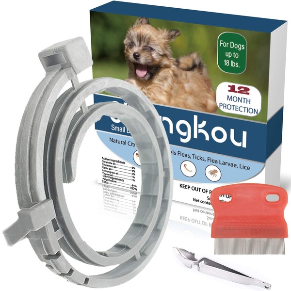 Flea and Tick Collar for Dog, Made with Natural Plant Based Essential Oil, Safe and Effective Repels Fleas and Ticks, Waterproof, 12 Months Protection, 13.8 in Fits Small Dog (2 Packs)