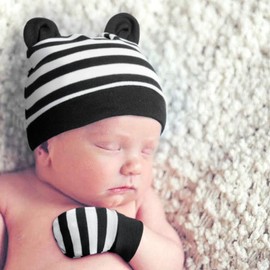 BQUBO Newborn Baby Hats Bear Ears and Mittens Sets Preemie Cotton Caps Baby Boy Girl Infant Hospital Beanie for 0-3 Months