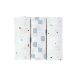 LÄSSIG Baby Swaddling Blanket Burp Blanket Muslin Cloth Set of 3 Cotton 60 x 60 cm Swaddle & Burp Blanket M Happy Fruits Blue