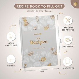 Mindmellow Blank Recipe Book to write in your own recipes Salt- blank Hardcover DIY Cookbook for 100 recipes - Collect and Personalize Your Favorite Recipes