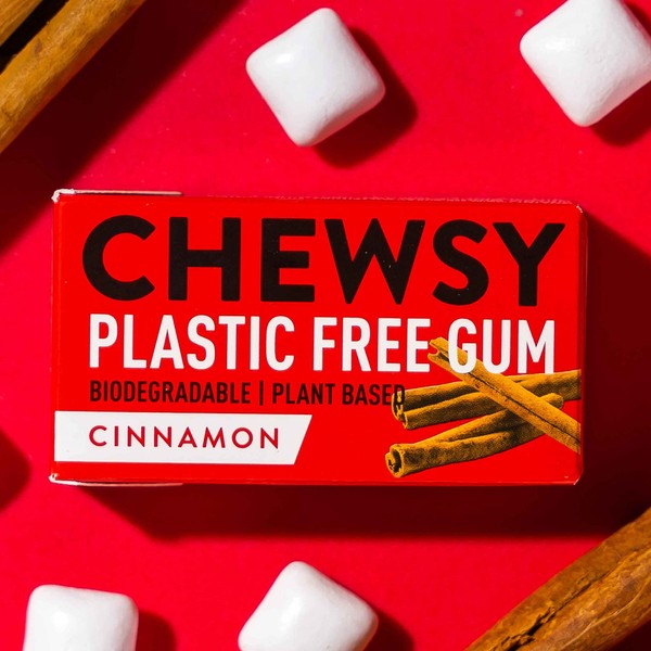 Chewsy Cinnamon Plastic Free Gum | Plant Based | Sugar Free | Aspartame-Free | Xylitol | Tooth Friendly | Vegan | Biodegradable | Natural Chewing Gum 12 Packs