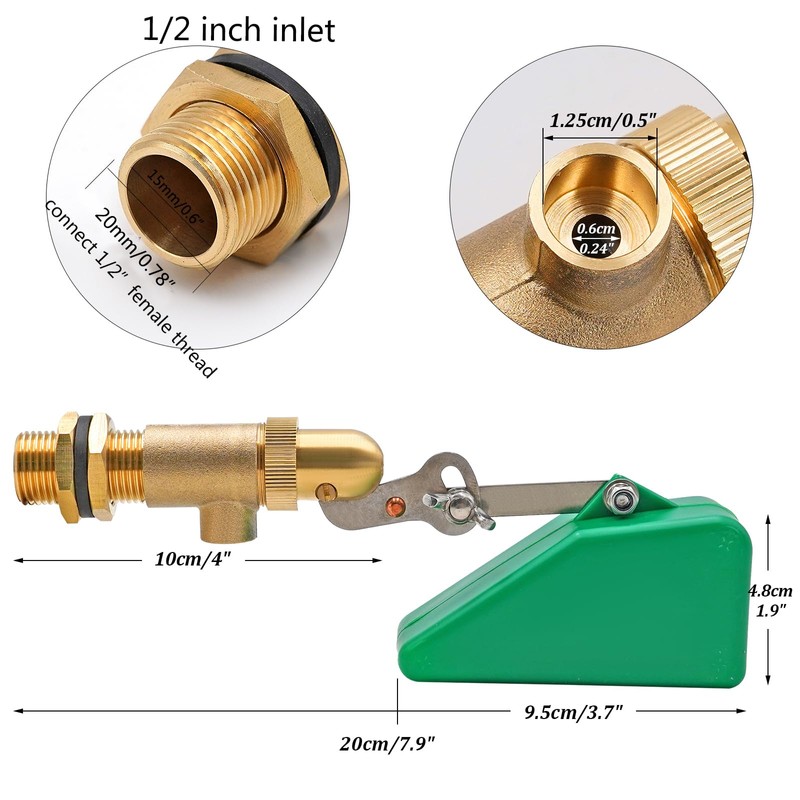 2Pcs Brass Float Valve 1/2 Inch Livestock Water Tank Float