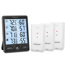 Geevon Indoor Outdoor Thermometer Wireless 3 Remote Sensors, 5-Inch Display Digital Hygrometer Thermometer Temperature Humidity Monitor with 8S Backlight, Battery-Powered