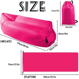 FainFun Inflatable Beach Sofa, 200 x 70 cm Sofa, Inflatable Outdoor Camping, Air Sofa, Inflatable Couch Sofa, Camping, Camping Sofa, Inflatable with Portable Package, Rose Red