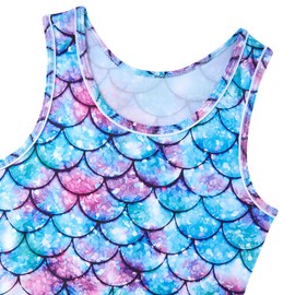 ALISISTER Girls 3 Piece Tankini Bathing Suit Set Blue Mermaid Swimsuits Tankini Set with Cover Up Beach Skirt 12-13 Years