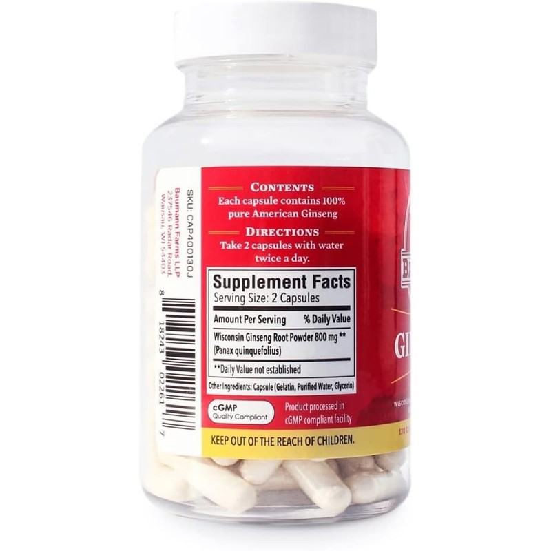 Dairyland Ginseng Baumann Wisconsin Ginseng 400mg 130 Capsules – Pure