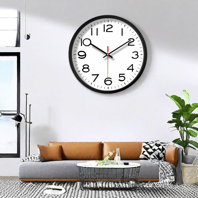 NUOVO 8 Inch Wall Clock Black Frame with Glass Cover