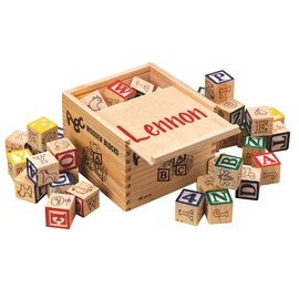 Fox Valley Traders Miles Kimball Custom Box of Blocks – Stacking Alphabet Building Blocks - Classic Wooden ABC Letter Blocks with Child's Name Custom Storage Box – Educational Gift