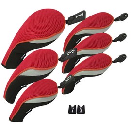 Andux Golf Club Head Cover Set Interchangeable No. Tag (3 Hybrid Cover+3 Wood Cover) (MT/ZH01 Red)